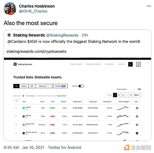 星球前线｜Cardano超越Polkadot成为最大质押网络
