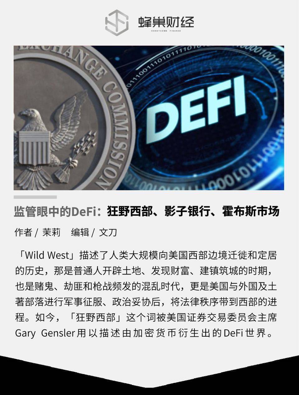 监管眼中的 DeFi：狂野西部、影子银行、霍布斯市场