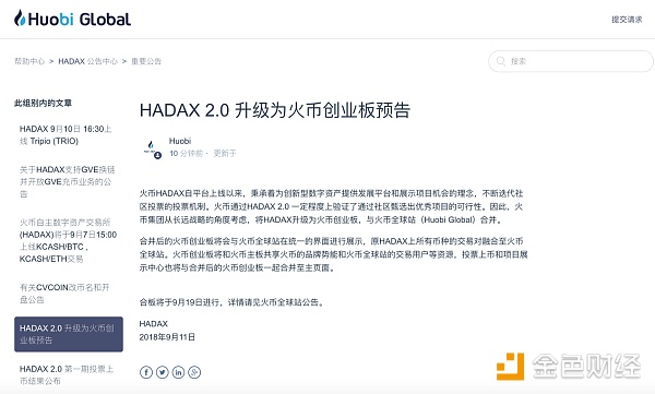 HADAX升级为火币创业板 为初创型项目“赋能”