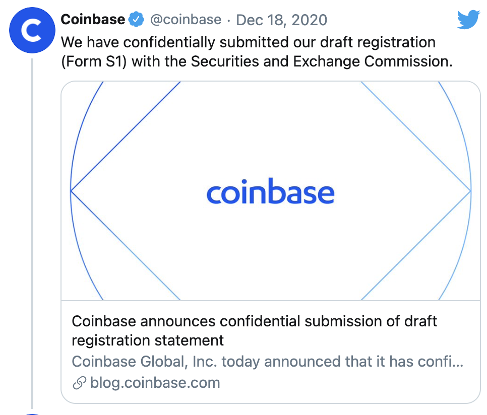 Coinbase准备启动IPO上市