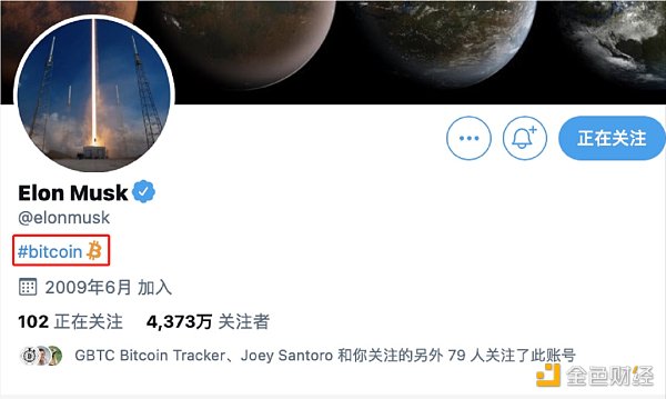▲马斯克曾在其社交平台添加比特币标签，后删除。