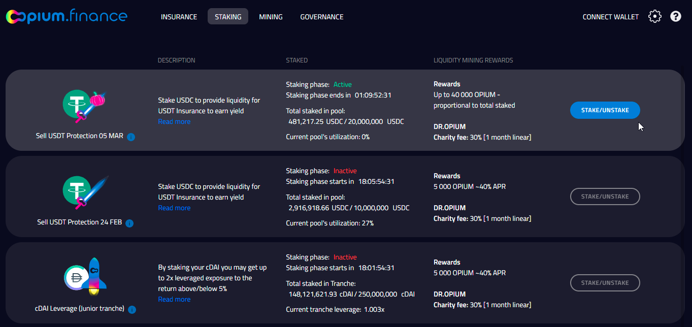 向“USDT Protection 05 MAR”池中质押参与流动性挖矿