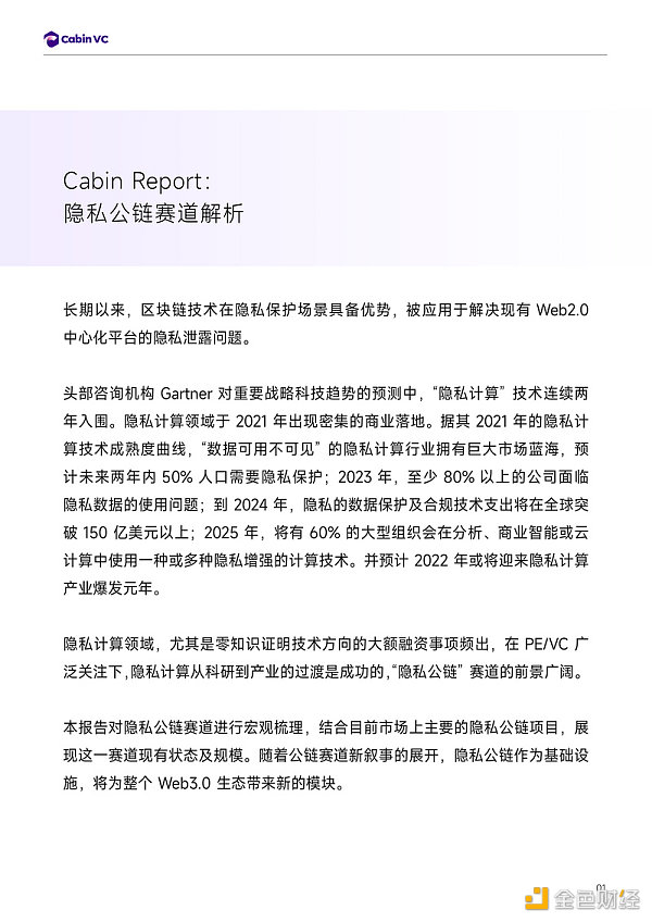 Cabin Report：隐私公链赛道解析