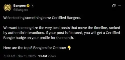 Tweet about Bangers feature