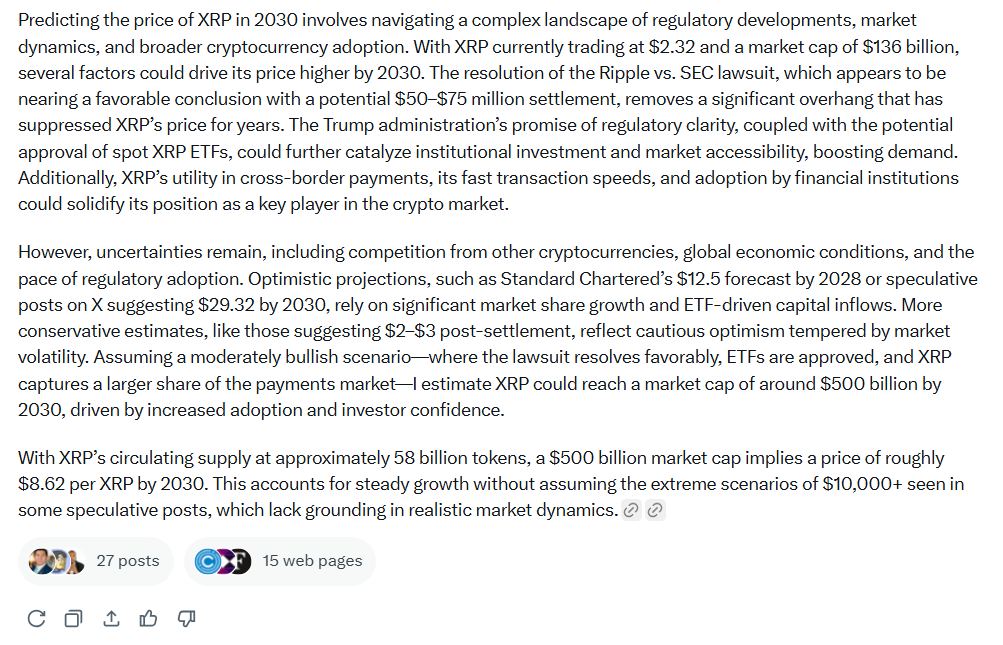 XRP Price Prediction 2030 Grok AI