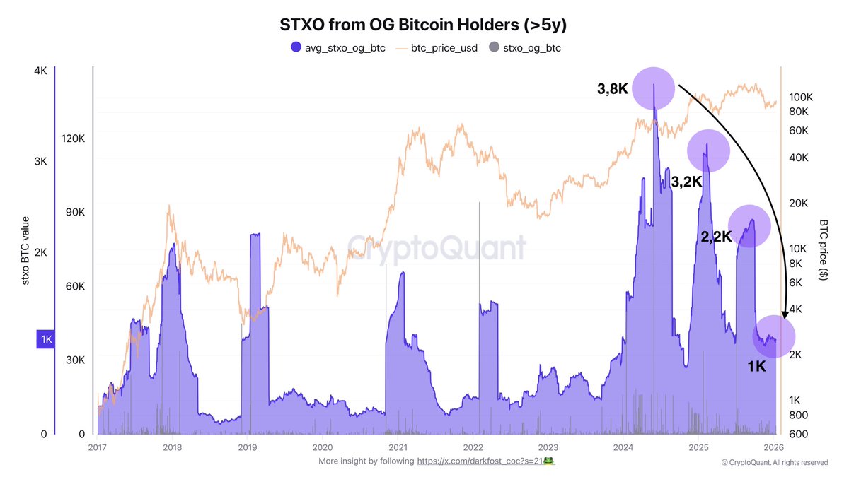 OG Bitcoin Selling Slows Sharply: Long-Dormant Coins Go Quiet