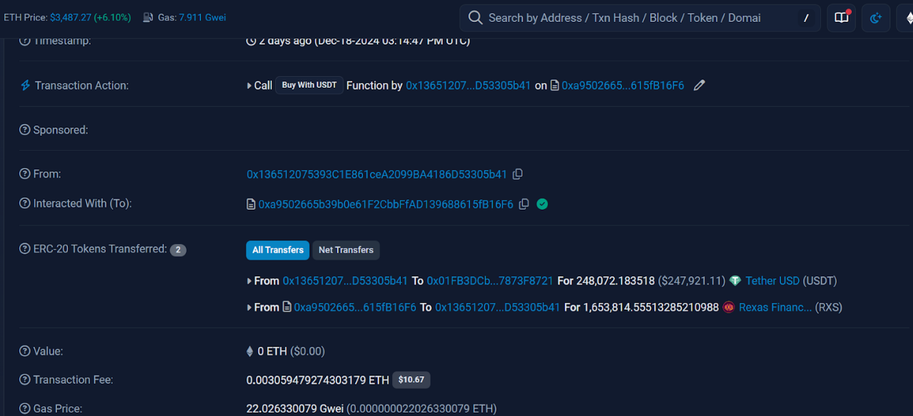 Crypto Whales Purchased RXS Token