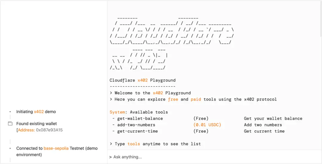 Cloudflare 開發的 x402 試煉場實時演示界面｜圖源：Cloudflare