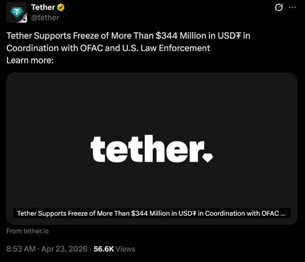 Tether Moves To Freeze $344 Million In Crypto Amid US Probe