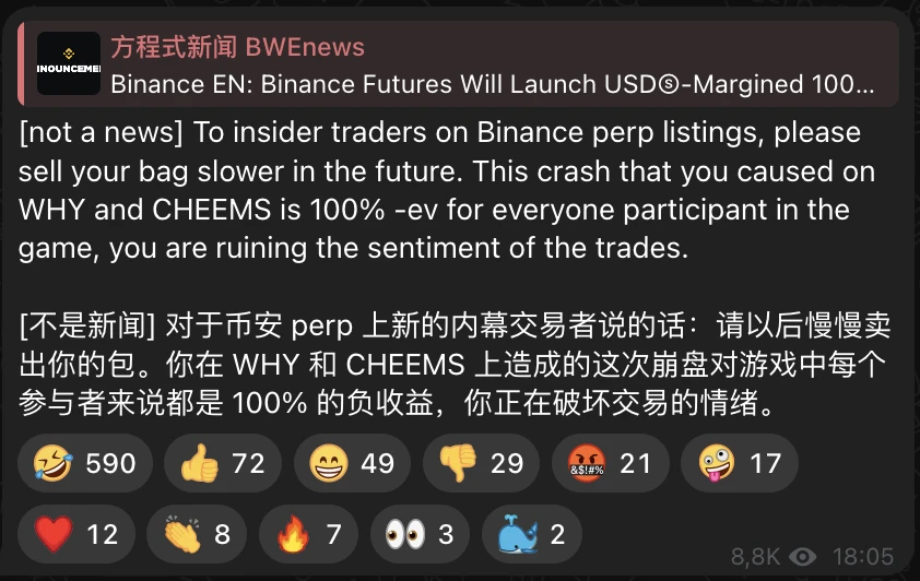 “上币效应”失灵？CHEEMS、WHY上线币安合约价格暴跌