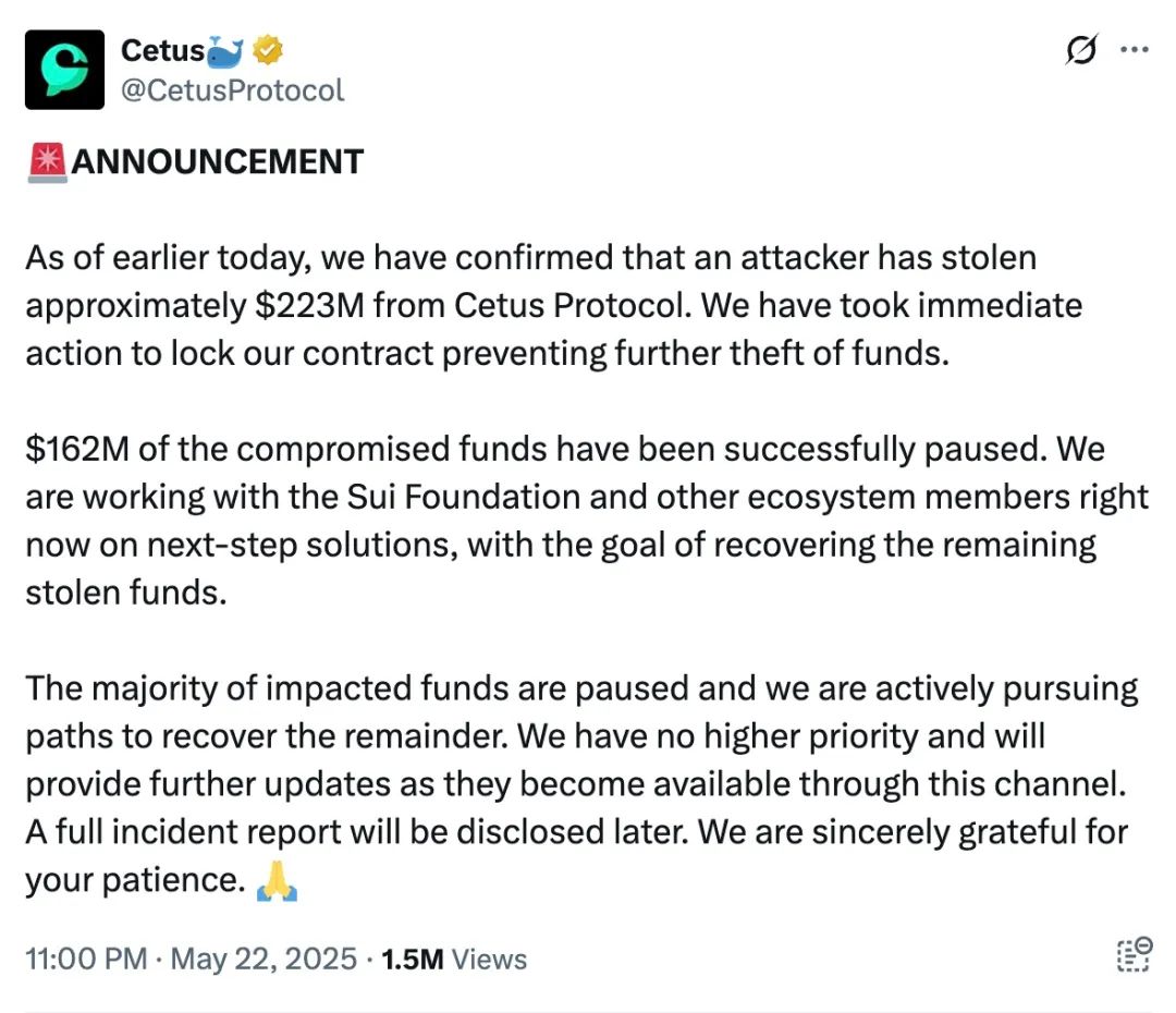 慢雾：Cetus被盗2.3亿美元，解析攻击手法及资金转移情况