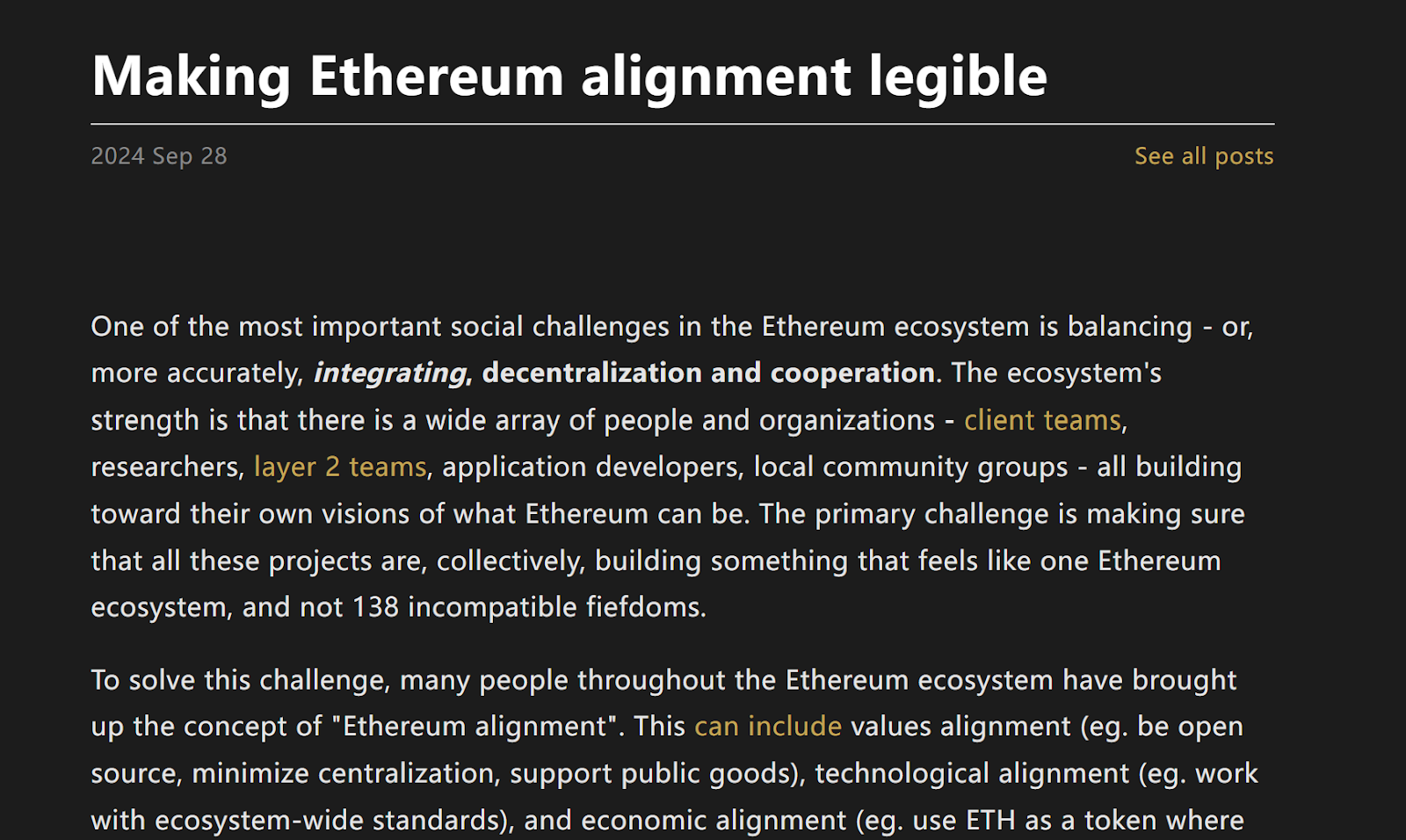 穿透Ethereum「退化」喧嚣：为什么「以太坊价值观」是最宽的护城河？