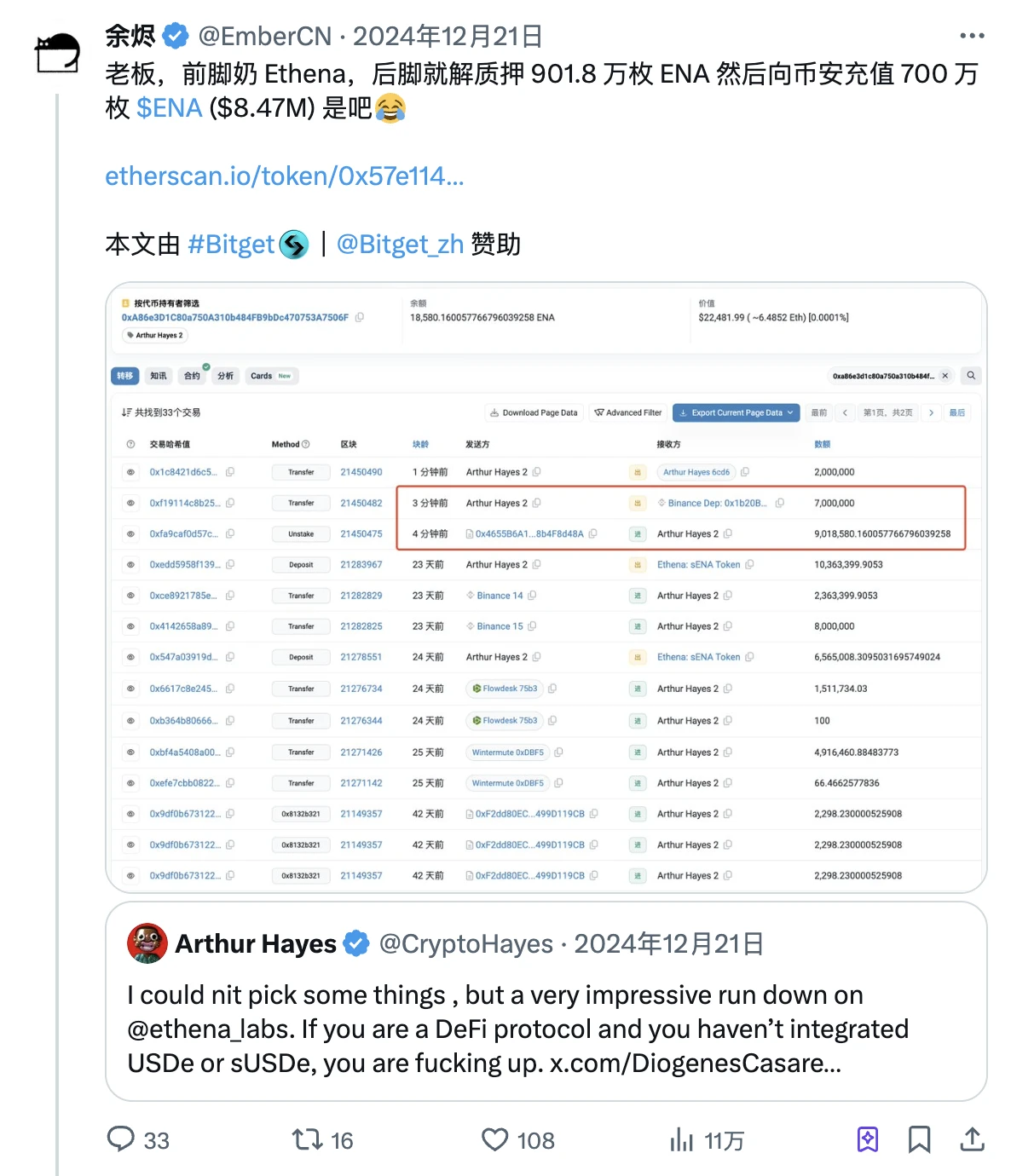 当Arthur Hayes突然奶了你买的币，你该小心了