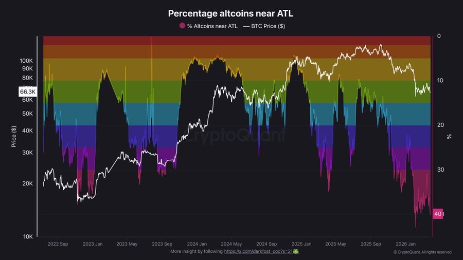 40% of Altcoins Near All-Time Lows, Says CryptoQuant Analyst Darkfost