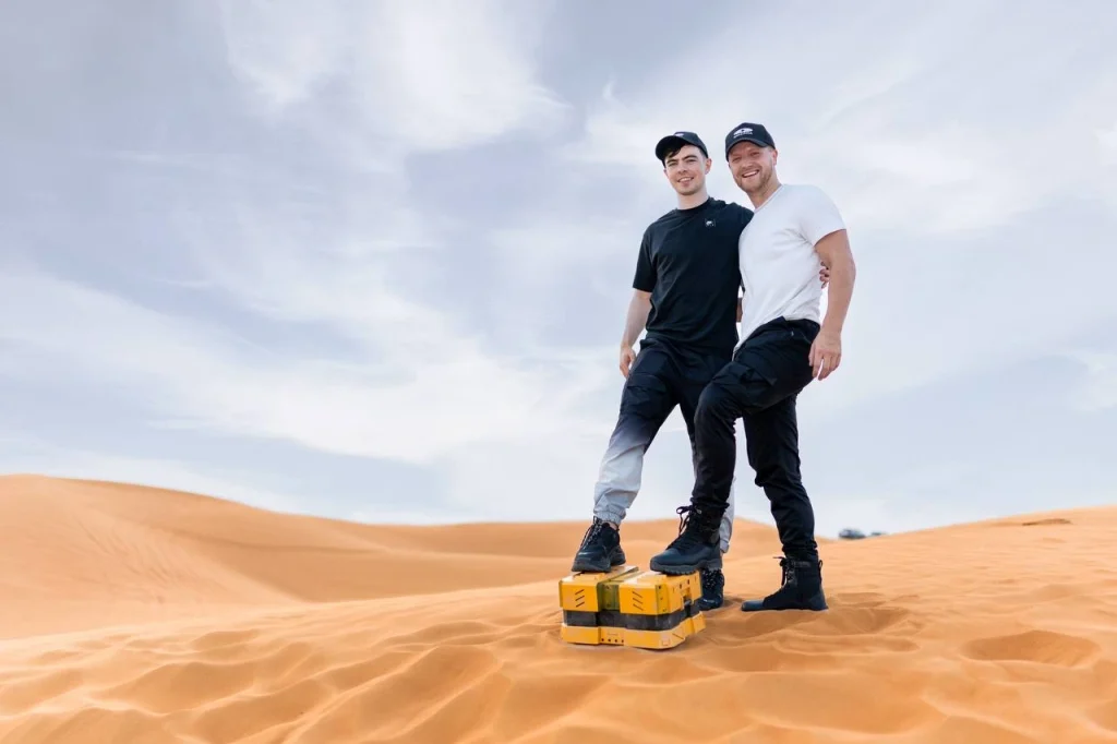 iFerg (left) and James Ashton (right), co-owners of Gallaxia, during the Planet-X launch shoot in the Dubai desert.
