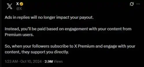 Tweet about revenue sharing changes