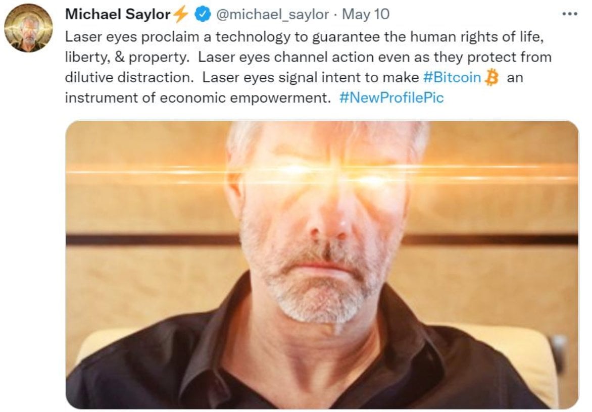 Saylor把推特头像换成激光眼，正式接过“比特币首席布道者”的角色。