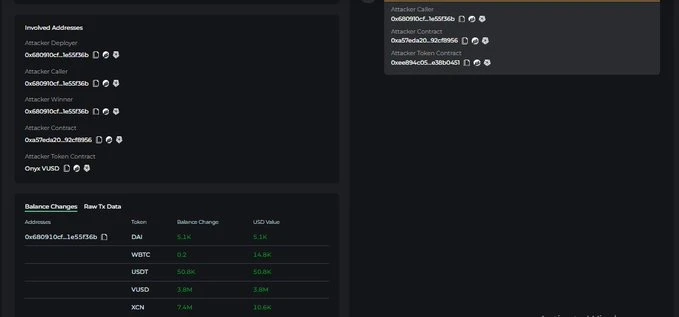 Onyx Protocol漏洞遭黑客攻击，稳定币VUSD脱锚下跌70%