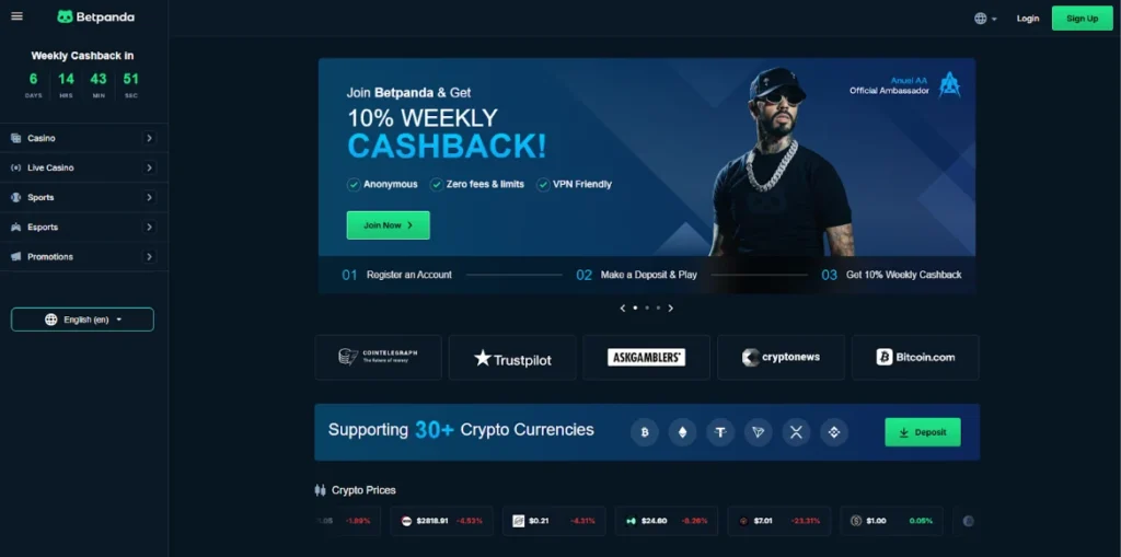 BetPanda live dealer bitcoin casino showing HD quality blackjack, roulette, and baccarat tables with professional hosts