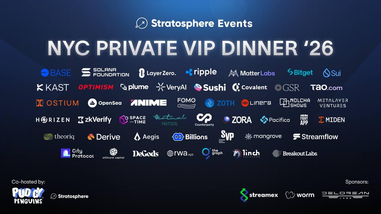 Stratosphere & Pudgy Penguins Announce The Founders Table: A Global Private Dinner Series for Web3 Top Leaders