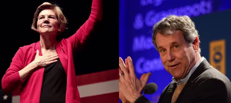 The CLARITY Act in its current form would be very unlikely to emerge from a future Senate Banking Committee chaired by Elizabeth Warren or Sherrod Brown. (Photos: Gage Skidmore/AFGE, composite by Alex Thorn)