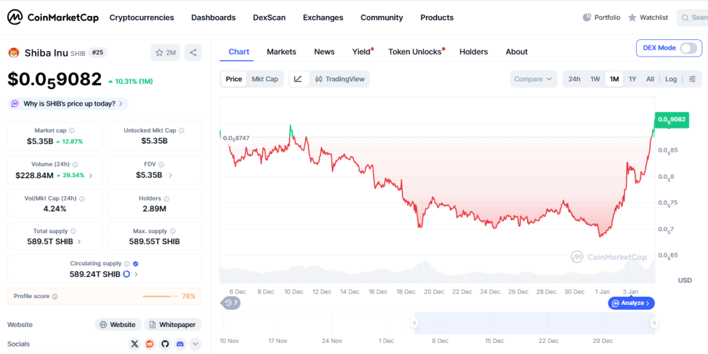 Shiba Inu’s Monthly Price Overview. Source: CoinMarketCap