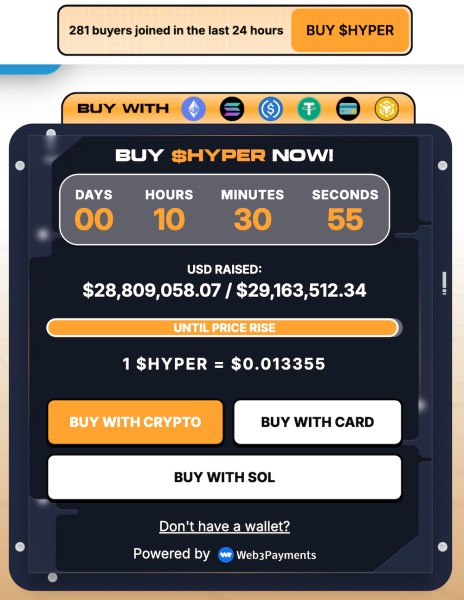 The Bitcoin Hyper presale widget.