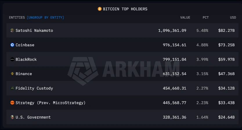 Top Bitcoin holders in the world