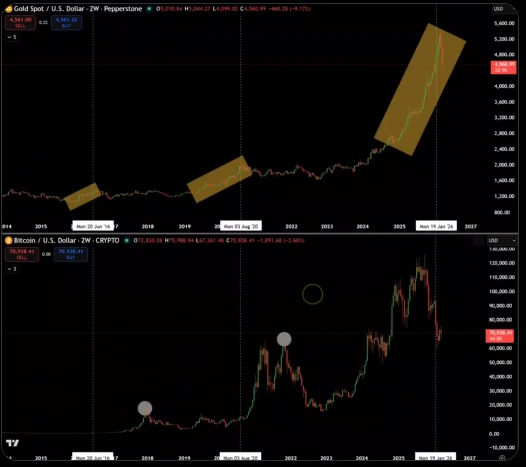 Bitcoin and gold co-relation