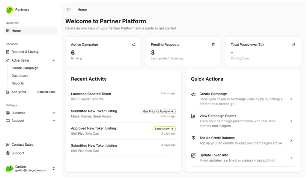 CoinGecko Partner Platform