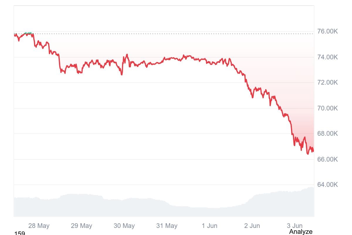 Crypto Markets: Bitcoin Slides Below $67,000 as ETF Outflows Mount