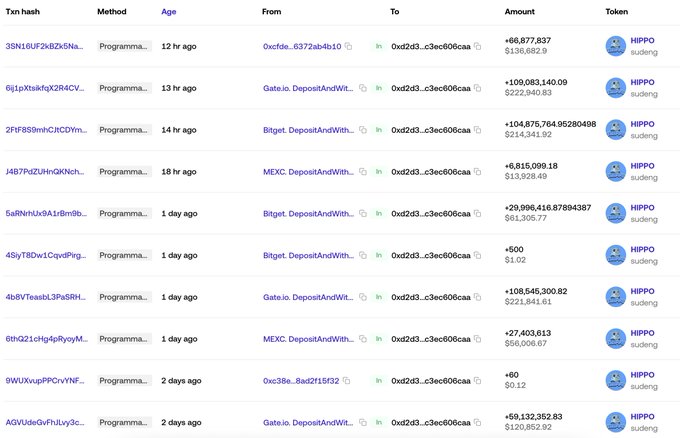 HIPPO Token Transaction Data Chart
