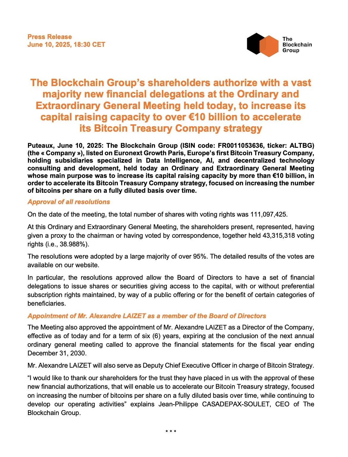 法国版微策略？The Blockchain Group豪言壮志要筹资百亿欧元成立比特币财库