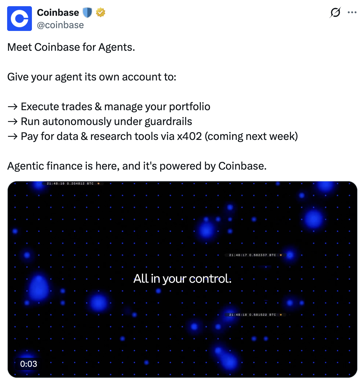 Coinbase AI Agent 交易截圖